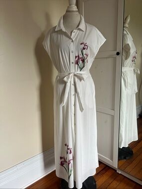 NWT Preppy Hunter White Floral Iris Belted Midi Shirt Dress XL MSRP $189